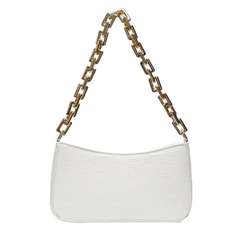 Crocodile Embossed Chain Baguette Bag